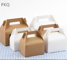 50 pçs de alta qualidade kraft papel favor caixa cupcake com alça caixa de embalagem de papel branco caixas de bolo festa caixa de presente cartão