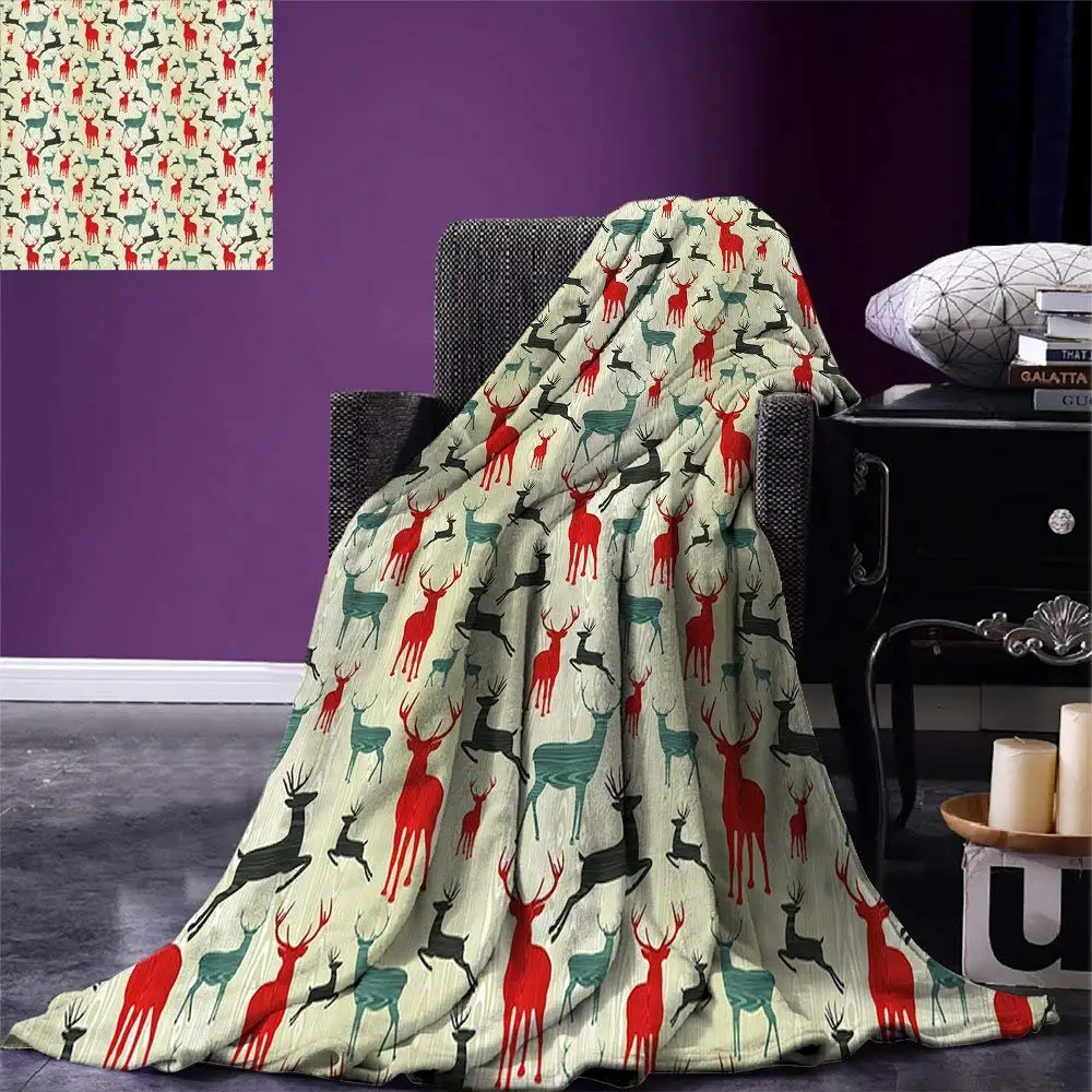 Deer Throw Blanket Winter Season Animal Silhouettes in Various Stances