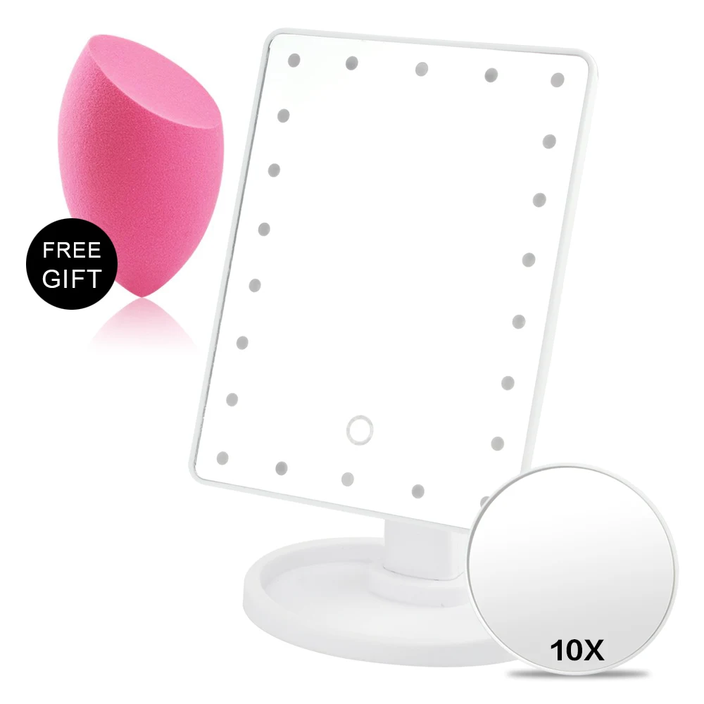 Rotación de 180° Brillo Ajustable DUFU Espejo de Maquillaje con 22 Luz LED Negro Aumento Removible 10X Espejo de Maquillaje Fuente de Alimentación Doble Espejo Cosmético Pantalla Táctil de Mesa 