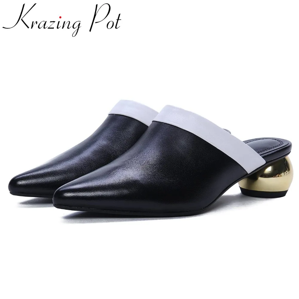 womens leather slip on mules