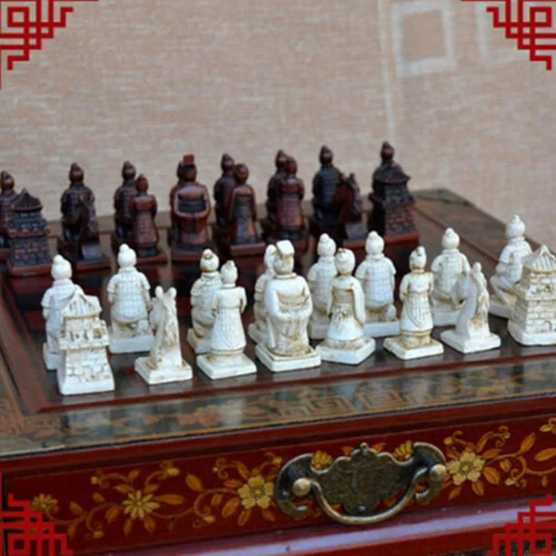 Терракотовый армейский антикварный Шахматный набор коробка резная уникальная винтажная коллекционная