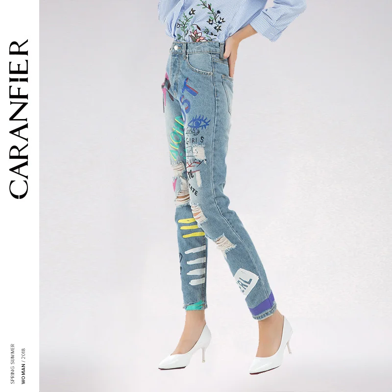 Pantalones Vaqueros Straight Desgastado Mujer Nuevas Jeans Primavera Pies Ripped Mujeres Femenina Hole Denim Caranfier 4zwR07q0