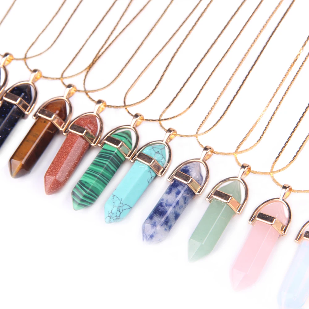 Gold Chain 11 Color Quartz Necklaces Pendants Natural Stone Bullet Crystal Necklace For Women Fashion Jewelry Bijoux Collares