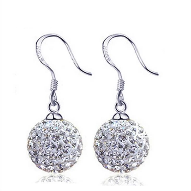 

New Arrival 925 Sterling Silver Sparkle Round Austian Crystal Ball Stud Earrings For Women Statement Fashion Jewelry 5Y018