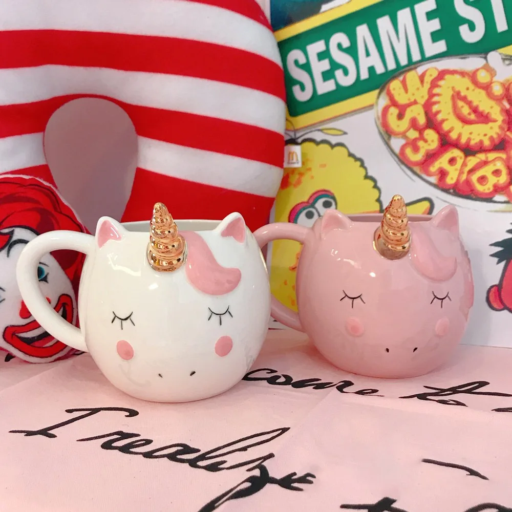 liquan Coffee Mug Creative Ceramic Unicorn Breakfast Juice Milk Tea Cup With Handle Pink White Personalized Home Drinkware Couple Gift 