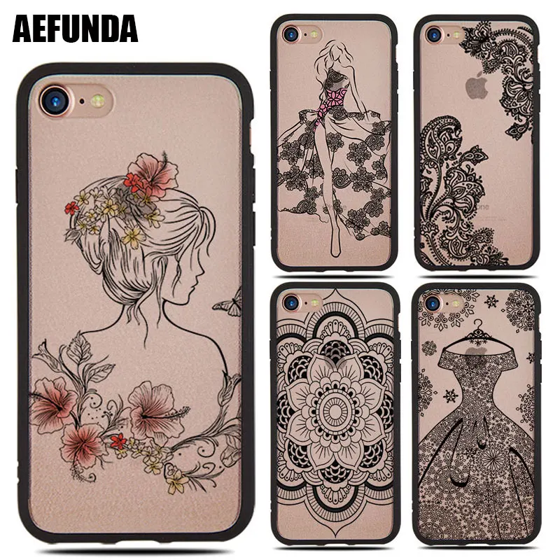 

Sexy Lace Pattern Cases for iPhone 6S 7 8 6 X Plus 8Plus 7Plus TPU Back Cover Black Bra Bikini Dress Flower Print Girly Case