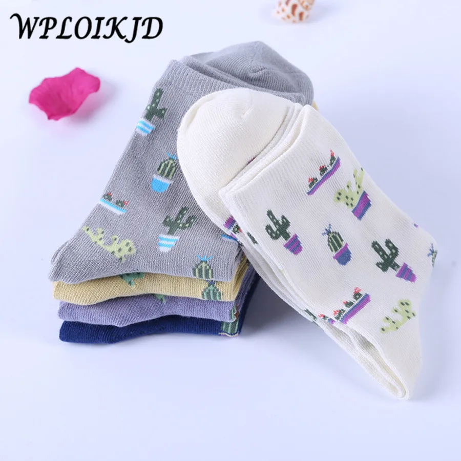 

[WPLOIKJD] Harajuku New Plant Cactus Pattern Funny Cotton Socks Women Girls Lovely Comfortable Cute Socks Chaussette Calcetines