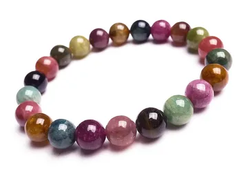 

9mm Genuine Colorful Natural Tourmaline Quartz Gemstone Crystal Round Bead Stretch Bracelets