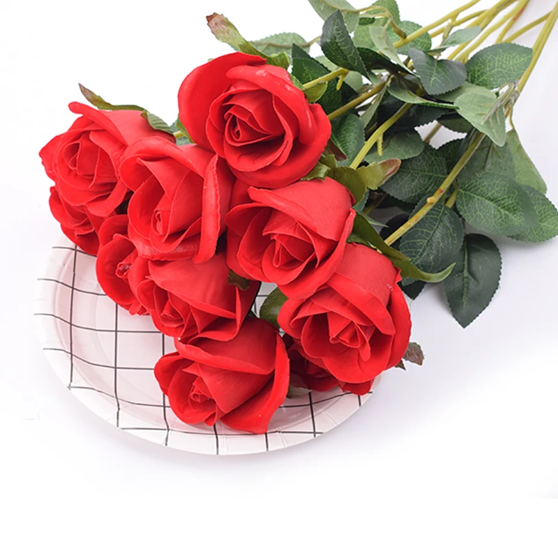 

Red Rose Artificial Flower Valentine's Day Gift Wedding Bridal Bouquet Propose Party Magic Trick Props Home Decor