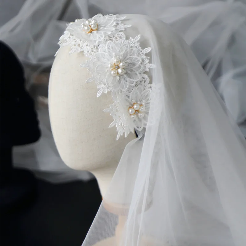 Винтажная свадебная вуаль белая/слоновая кость двухслойная жемчужная короткая фата простые и элегантные свадебные аксессуары