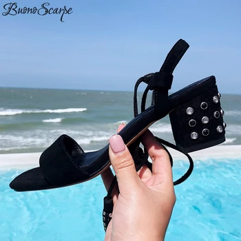 

Women Brand Designed Ankle Lace Up Summer Sandals Sexy Rivets Studs Summer Shoes Tassels Women Shoes Laces Fringe Dress Shoes