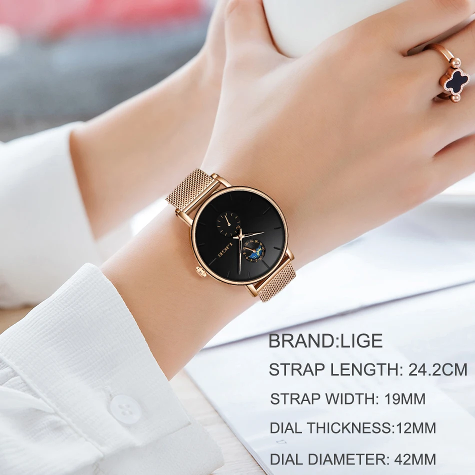 Superior de Luxo à Prova Relógio de Pulso Relógio de Quartzo Lige Womens Relógios Marca Dwaterproof Água Relógio Moda Senhoras Aço Inoxidável Ultra-fino Casual 8 Relógios femininos