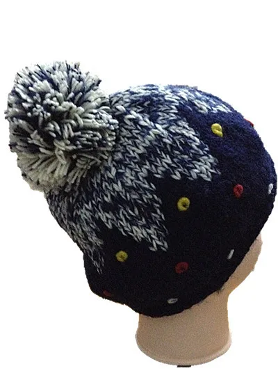 Bomhcs осень-зима темно-синий Star цветок шапочка 100% ручной вязки Шапки Для женщин теплые Кепки