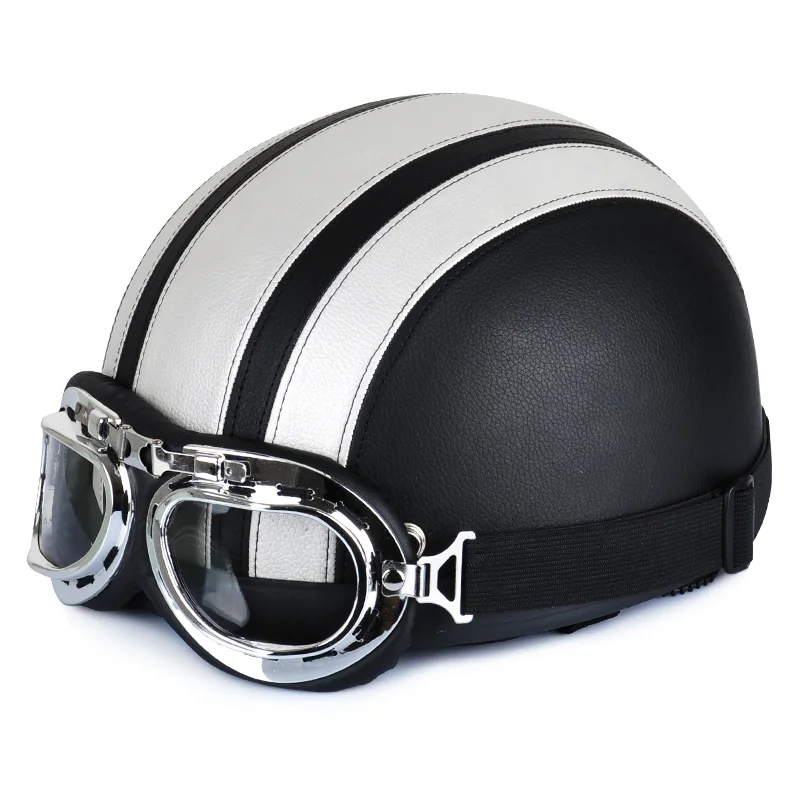 

Hot Sell! Silver Synthetic Leather Open Face Half Vintage Motorcycle Biker Motor Scooter Cruiser Touring Helmets&Goggles&Visor