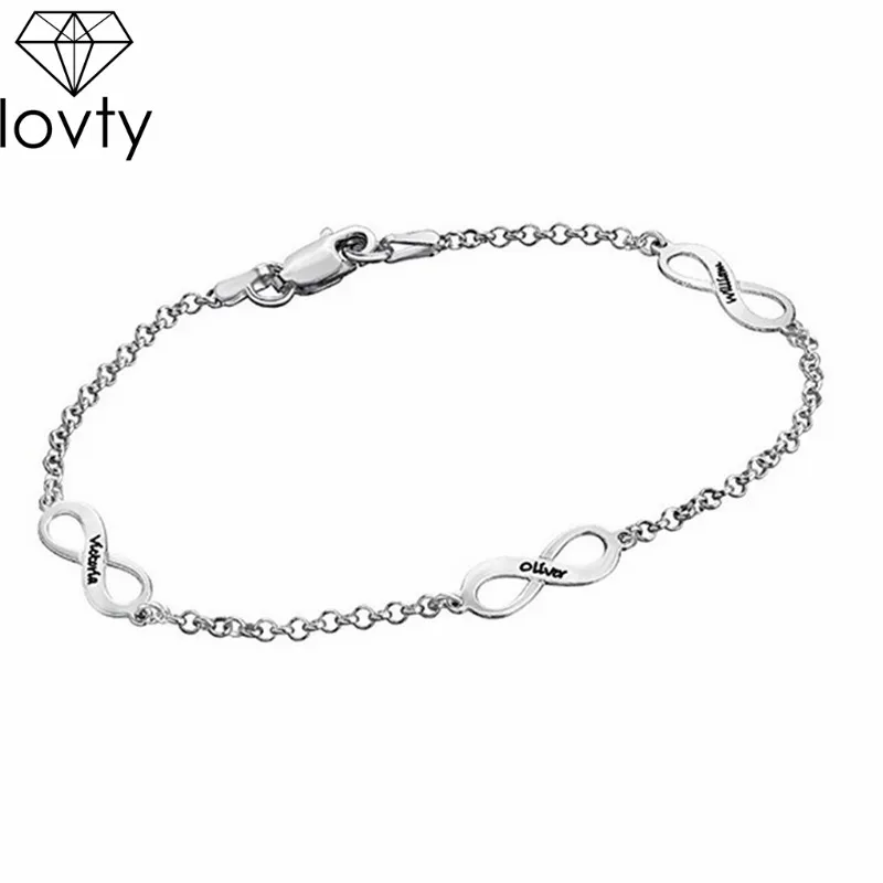

lovty Silver Infinity Bracelet Hand Stamped Brand Name Bracelet Triple Infinity with Names Symbol Bracelet Mother's Day Gift