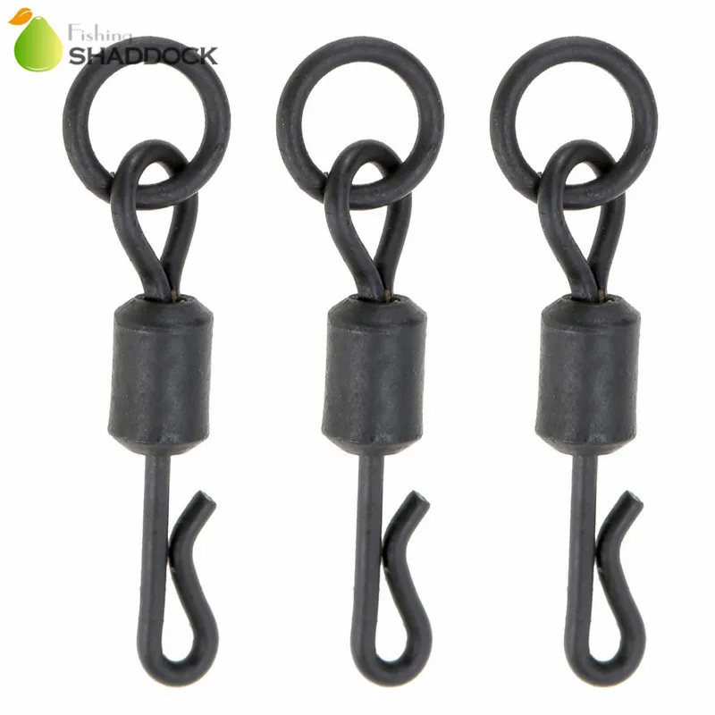 

100pcs Matte Black Rolling Quick Change Swivels With Solid Ring Carp Rigs Long Body Q-shaped Swing Snap Carp Fishing Accessories