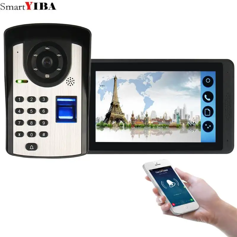 SmartYIBA Fingerprint Password APP Remote Control 7 Inch Monitor Wifi Wireless Video Door Phone Doorbell Intercom System