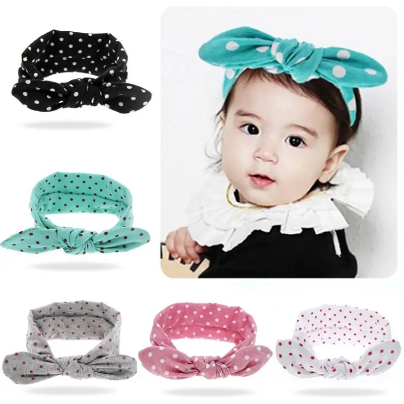 

free shiping Rabbit Ears Elastic Wave Point Bowknot Headband hair clips for girls 7.10