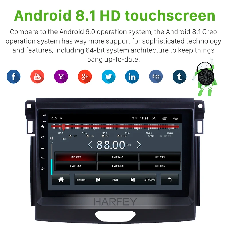 Harfey Android 9. 0 9 дюймов сенсорный экран GPS радио для Ford Ranger 2015 с USB WIFI Bluetooth AUX Поддержка