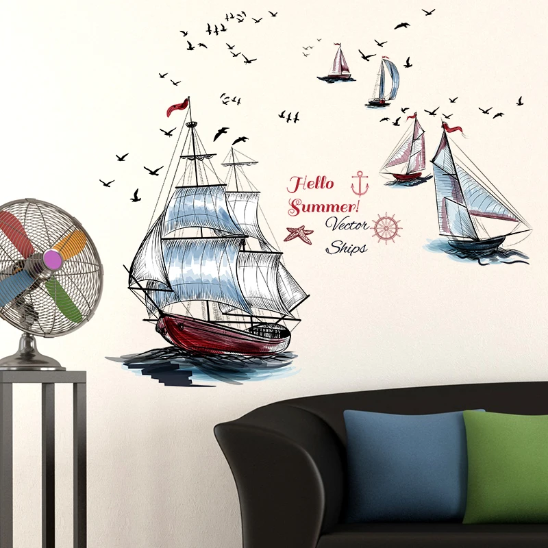 3D sailing boat wall stickers home decor removable living room bedroom