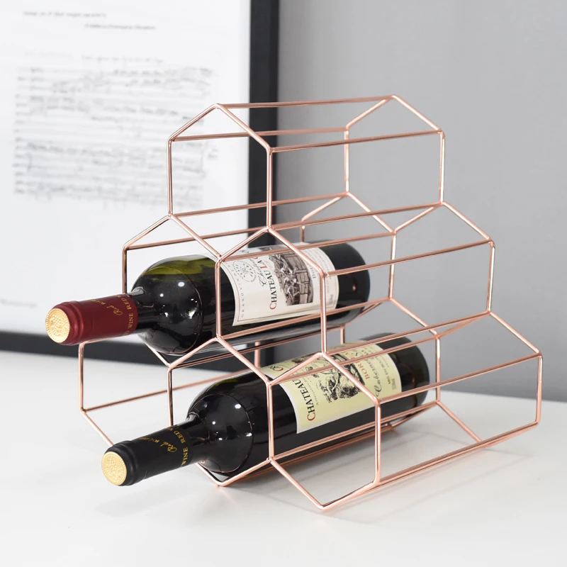 6 бутылок металлическая Винная стойка, Столешница держатель для хранения вина, защита пространства для красных и белых вин-золото