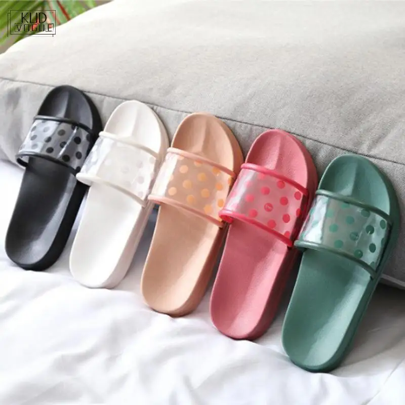 

Summer Slippers Shoes Woman 2019 Polka Dots Transparent Peep Toe Flip Flops Clear Women Outdoor Flat Beach Slides 7479