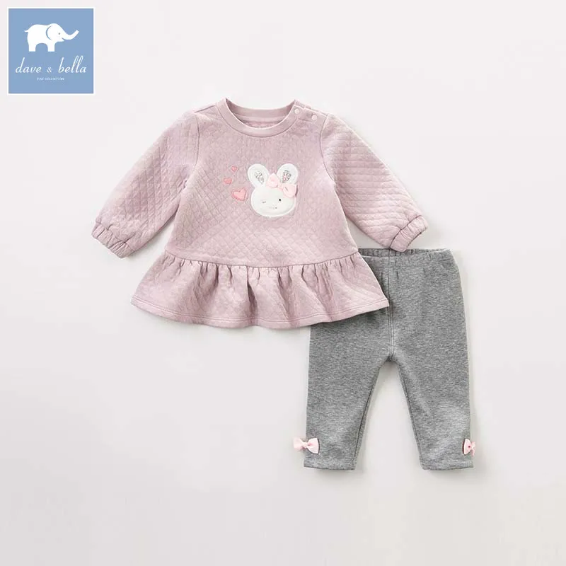 DBZ8202 dave bella/Модные осенние комплекты одежды для малышей милые костюмы с длинными рукавами для девочек детская одежда с принтом