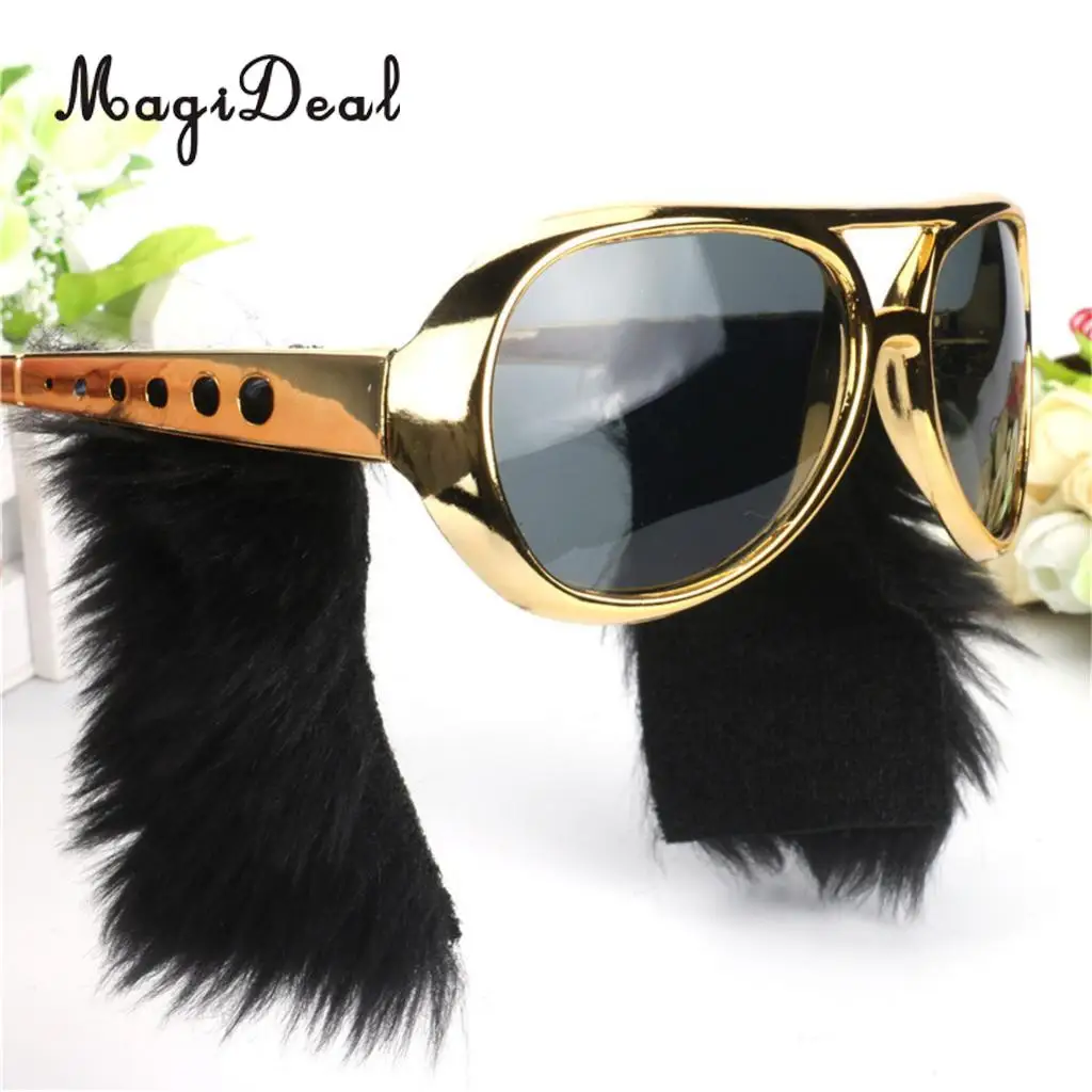 MagiDeal Set of 2 Pieces Novelty Presley Sunglasses Big Nose Mustache Glasses 70s Fancy Dress Costume Eyewear Props
