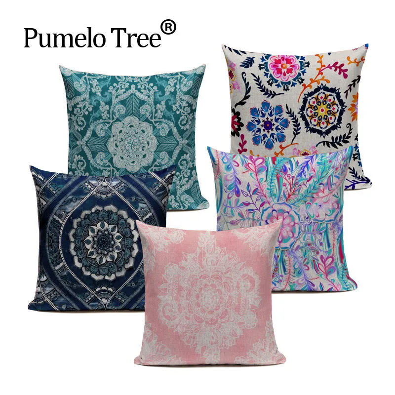 

Floral Print Cushion Cover Bedroom Car Hotel Cotton Linen Home Decor Sofa 45x45Cm Vintage Modern Pillow Custom Pillow Case