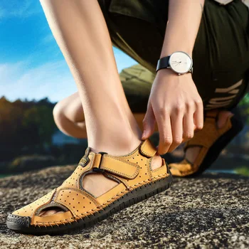 

2019 Genuine Leather Beach Sandals Men Shoes Summer Casual Men Sandals Non-slip Cow Leather Male Shoes A1289