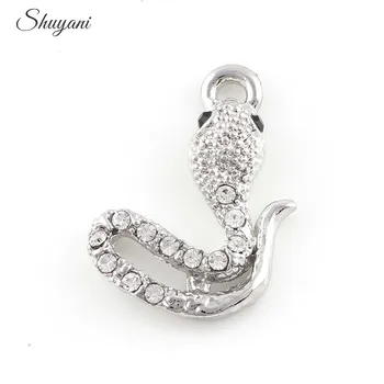 

20PCS Fashion Metal Clear Crystal Snake Charms Antique Tibetan Silver Charms Pendant Jewelry Findings 17*24mm