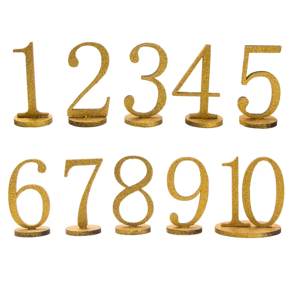 1 10 Glitter Gold Wooden Table Numbers With Holder Base Wedding