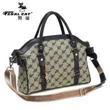 FERAL CAT High Quality Cotton Fabric 2017 New Tote Famous Brands Women’s Luggage Plaid Handbags