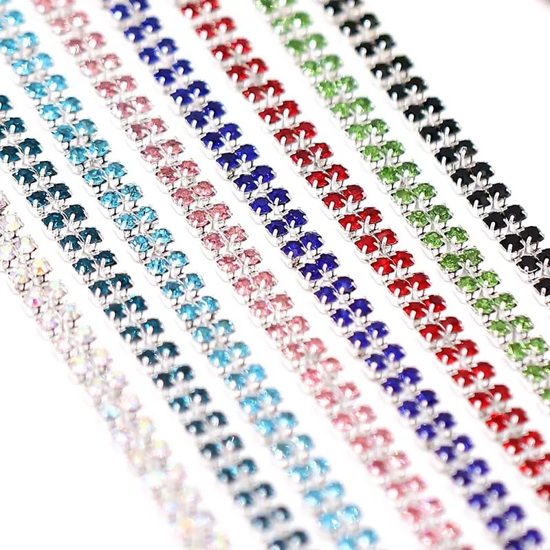 CJSIR 1 Yard 2Rows Rhinestone Cup Chain Silver Base with Claw Cloth Decoration Trim Applique Sew on Garment Bags Crafts | Дом и сад
