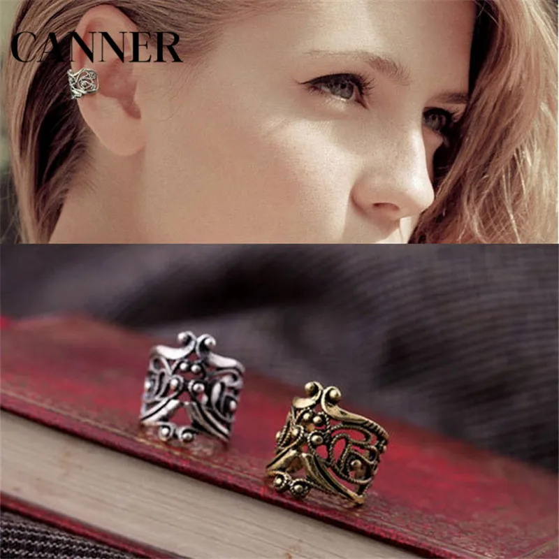 

Canner Punk Rock Vintage Ear Clip Fashion Gold/Silver Color U-Shaped Hollow Ear Cuff Clip Cartilage Earrings Women Jewelry