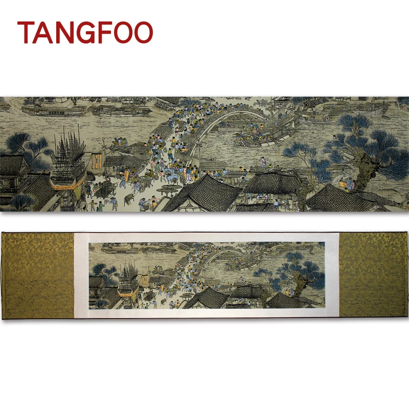 

Wall Art Full Silk Colored three-dimensional Brocade Painting Along the River During the Qingming Festival famous wall picture