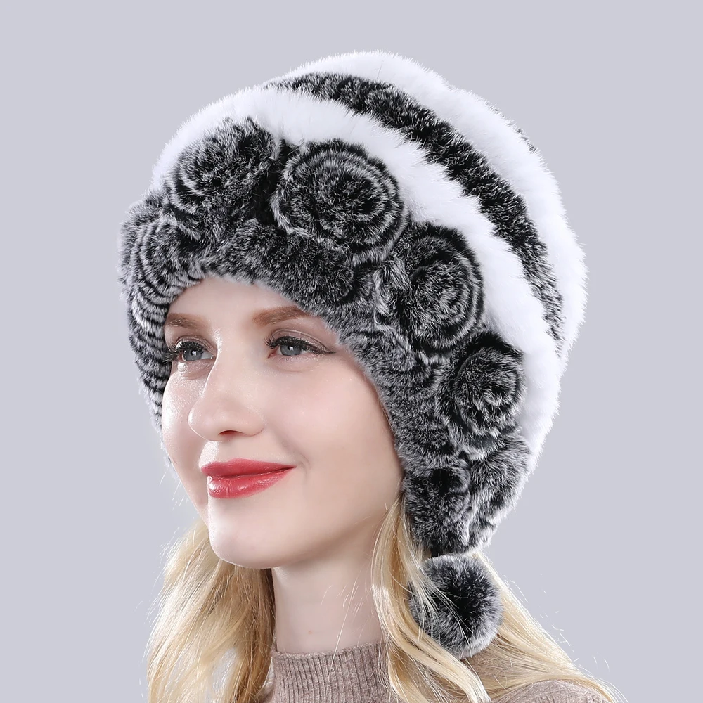 Natural Soft Knitted Rex Rabbit Fur Hat Russia Women Winter 100% Genuine Rex Rabbit Fur Caps Lady Warm Real Rex Rabbit Fur Hats 4