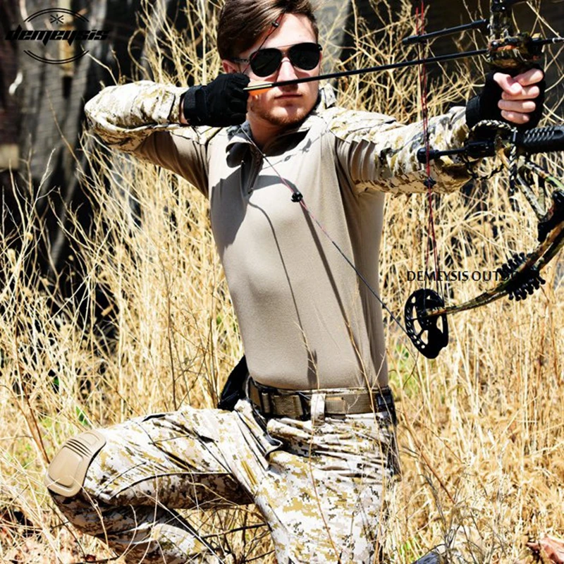 

Men Airsoft Army Military Uniform Tactical Multicam Camouflage Combat Training Tactical Suit Shirt + Pants with Knee Pads