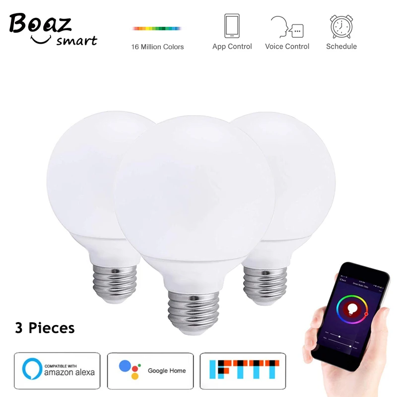 

WIFI Smart LED E26 Bulb Light G25 Remote control by Tuya APP Multicolored RGBW Bulb Voice Control by Alexa Google Home 3 Pcs