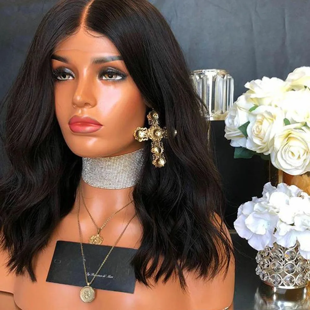 250 Density Lace Front Human Hair Wigs For Women Black Deep Part 13x6 Lace Front Wig Short Bob Human Hair Lace Wig Remy Aimoonsa