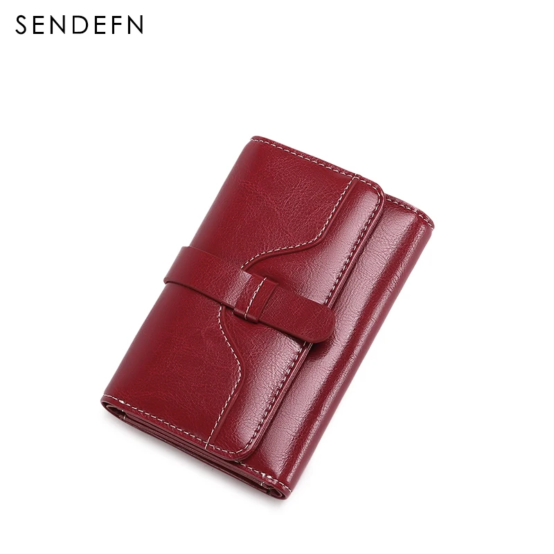 

Sendefn fashion vintage women wallets short design split leather trifold purse wallet with zipper coin pocket