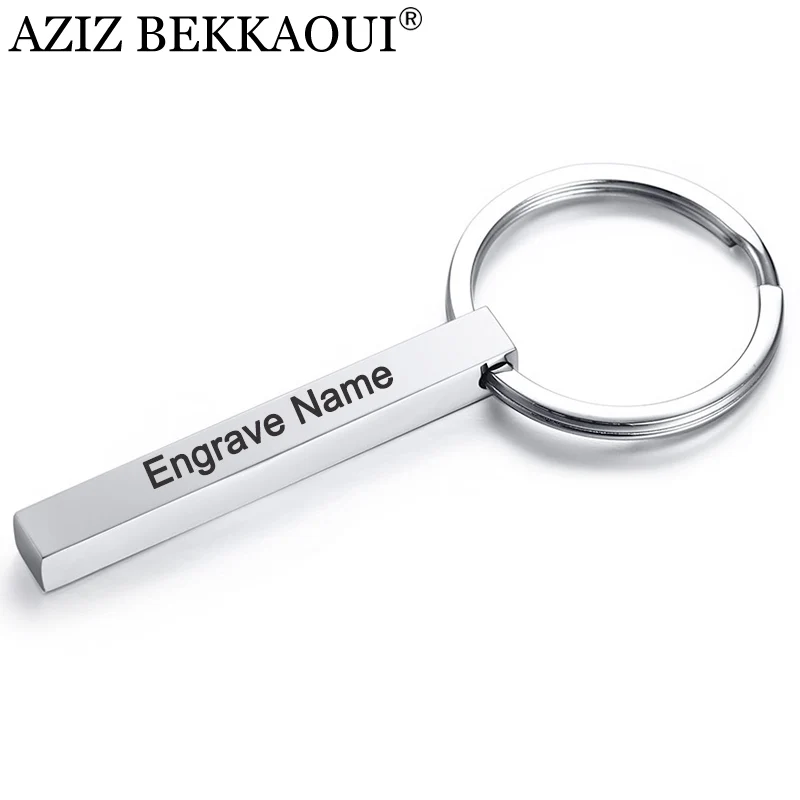 

AZIZ BEKKAOUI Engrave Name Keychains Simple Style Stainless Steel Pendant Key Ring Customized Logo Fashion Jewelry Gift