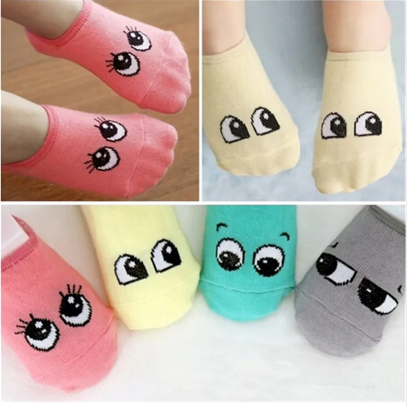 1 Pair Cartoon Cute Lovely Newborn Baby Kids Socks Boys Girls Cotton Ankle Sock Print Big Eyes Anti Slip Floor Socks 3 Colors