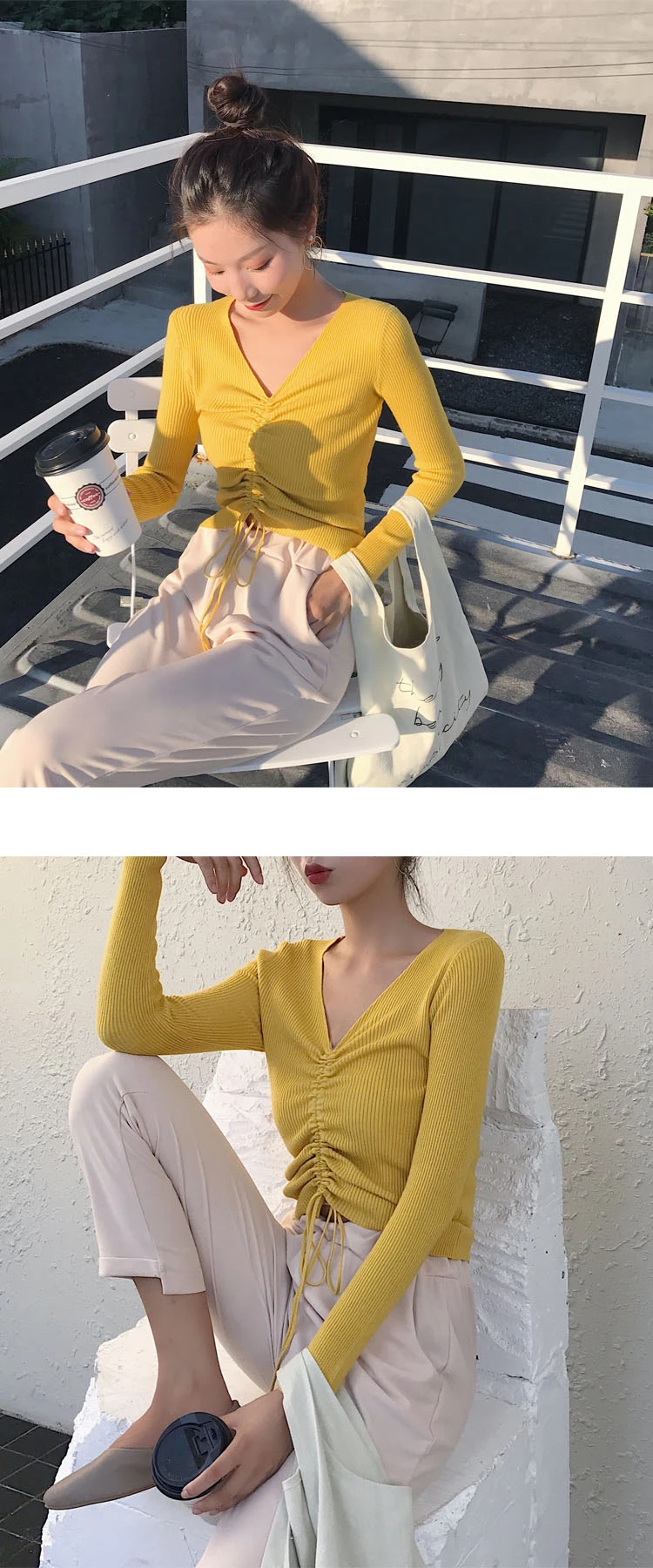 AOSSVIAO Sexy lace up knitting pullover top Fashion autumn winter sweater women Chic pink V-neck knit slim jumper pull femme