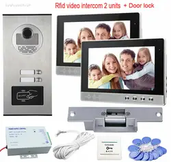 Видеодомофон дверной звонок Домофон 10 "цветные мониторы для 2 квартиры Интерком Rfid 700TVL CCD камера + Электрический замок удара