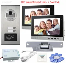 Video Door Phone Doorbell Intercom 10″ Color Monitors For 2 Apartment  Intercom Rfid 700TVL CCD Camera+ Electric Strike Lock