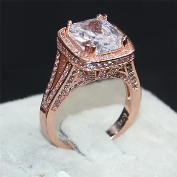 

Choucong Jewelry Luxury 925 Sterling Silver&Rose gold Pave setting 192PCS AAA CZ 8ct square stone Iron Tower Wedding Ring finger