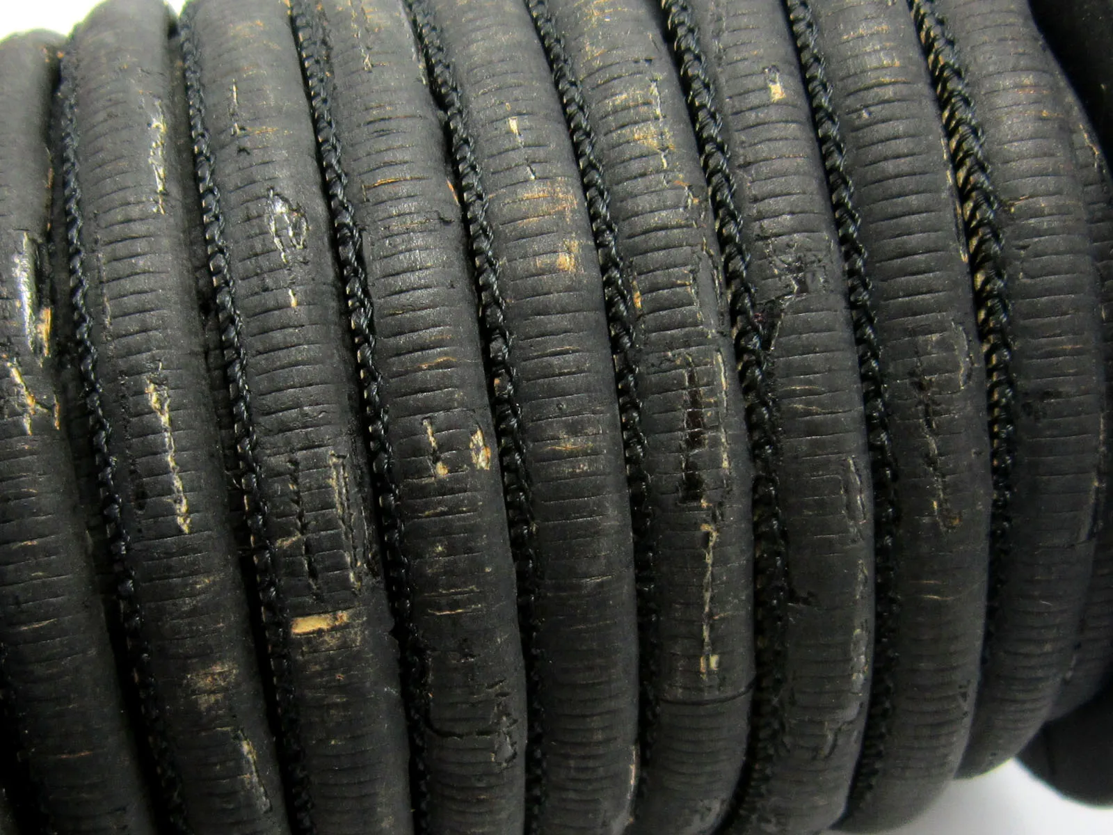 

6mm Cork leather cord Stitched Black Round Portuguese cork