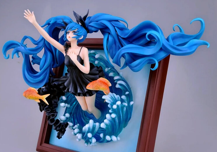 

1pcs Anime character Photo frame blue water girl style Hatsune Miku action pvc figure toy tall 23cm.