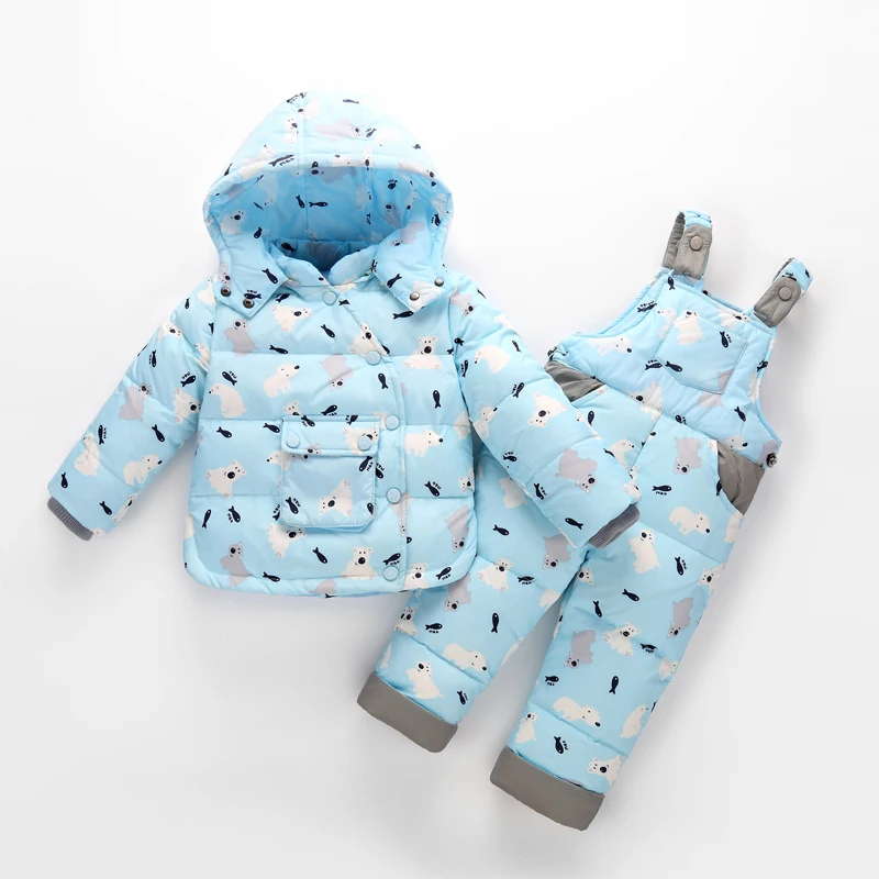 

Winter Baby Children Clothing Sets Jumpsuit Snow Jackets+bib Pant 2pcs Set Baby Boy Girls Duck Down Coats Jacket With Hood